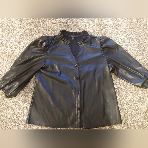 Marc New York Tops Marc New York Black Faux Leather Puff Sleeve